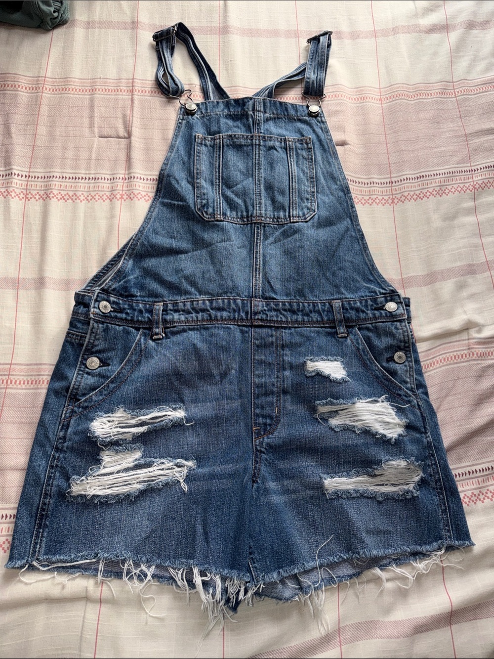 American Eagle Denim Ripped Overall Shorts - Blue